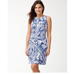 Frond of a Frond Sheath Dress Tommy Bahama Navy & White Leaf Print